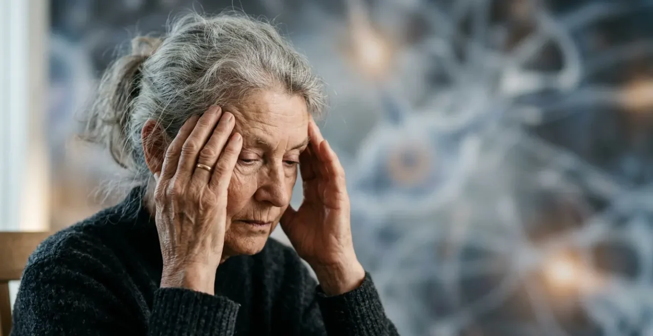Senior person experiencing stress-related cognitive decline and memory challenges
