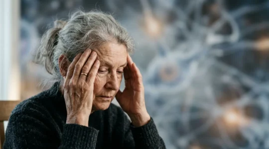 Senior person experiencing stress-related cognitive decline and memory challenges