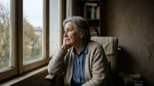 Senior person in shadow expressing profound loneliness and isolation