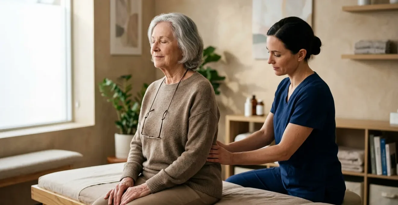 Senior patient receiving gentle osteopathic treatment for chronic back pain relief