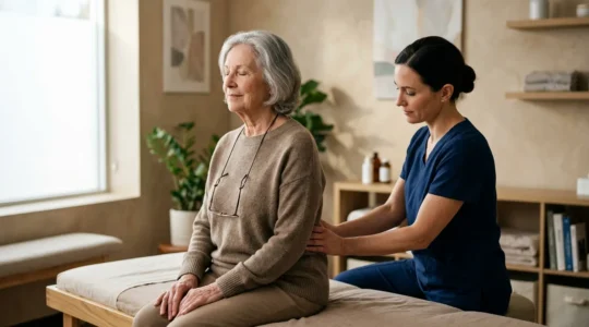Senior patient receiving gentle osteopathic treatment for chronic back pain relief