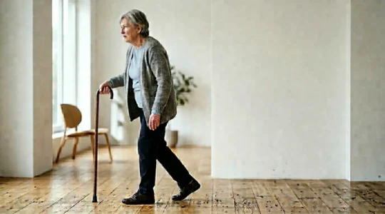 Person demonstrating the postural impact of incorrect cane height affecting overall stability and appearance