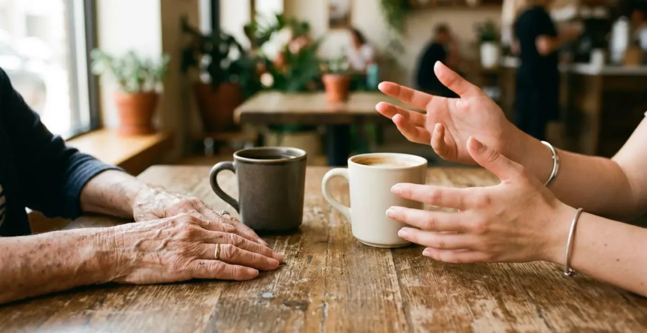 Senior adult actively listening to teenager with genuine interest and engagement