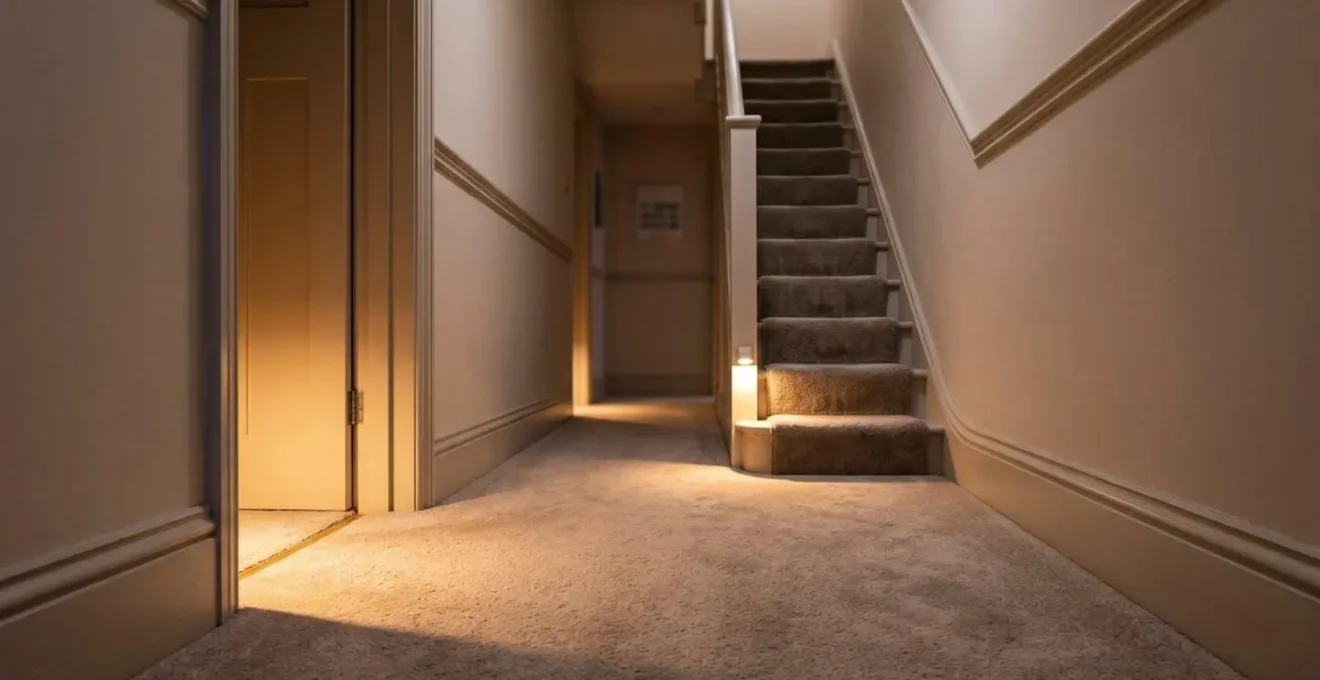 A British home hallway showing warm ambient lighting creating safe navigation zones