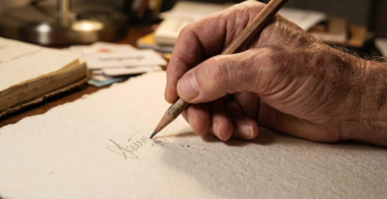 Macro view of senior hands writing Spanish vocabulary with textured paper and tactile learning materials