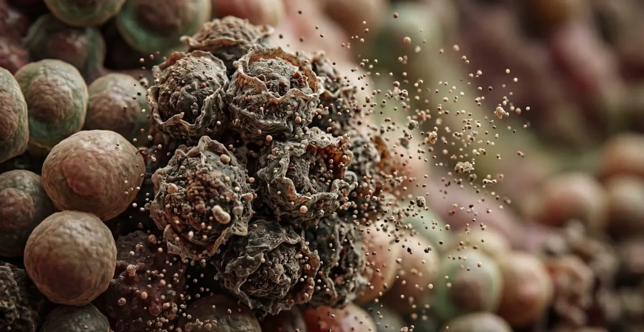 Extreme close-up of cellular structures showing senescent cell characteristics