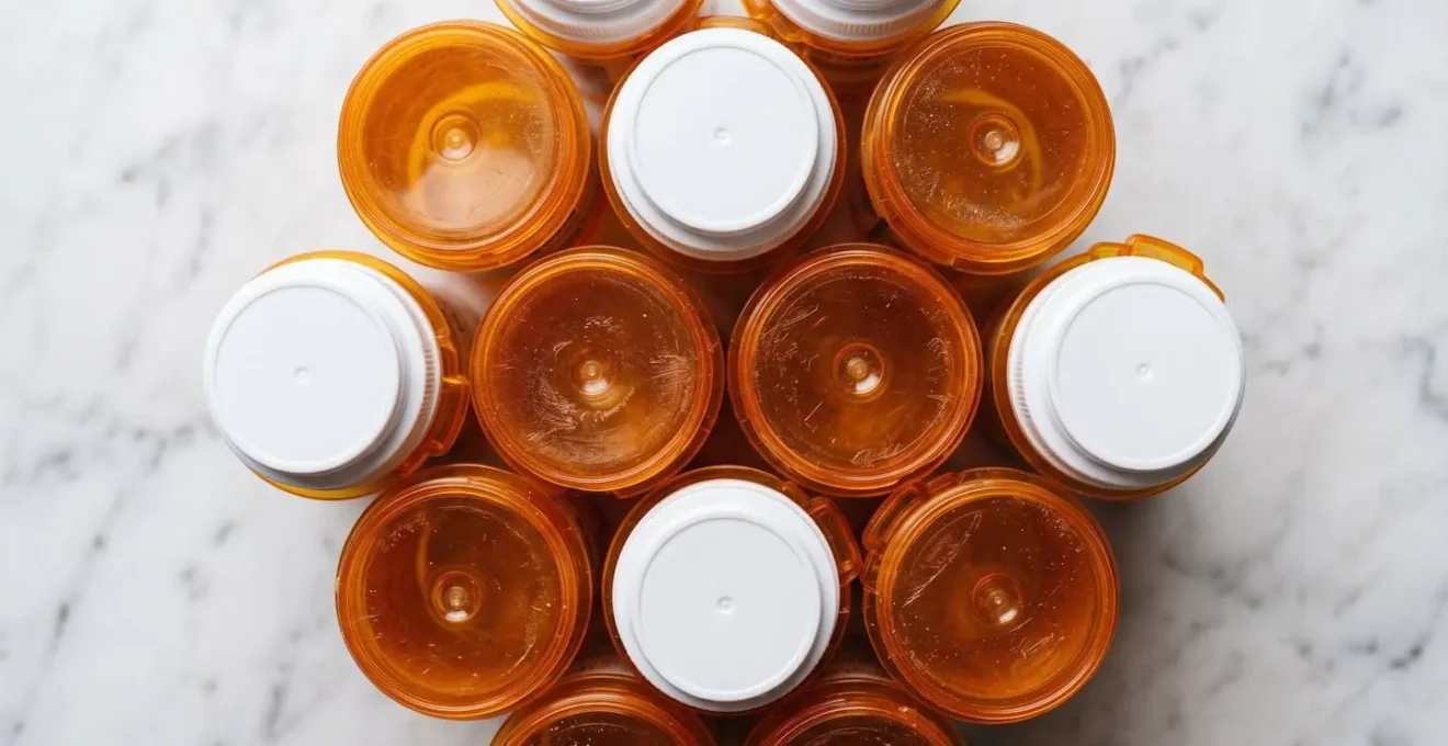 Multiple prescription medication containers symbolizing polypharmacy challenges