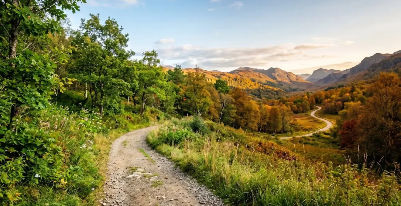 Environmental scene depicting a winding path through changing seasons, representing cognitive health across the lifespan