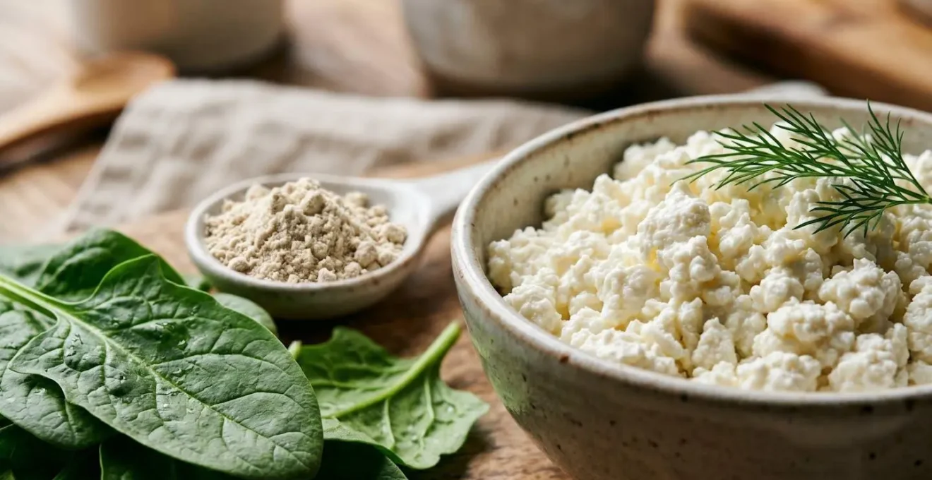 Close-up of nutrient-dense food ingredients showing protein sources and fresh vegetables for senior meal enhancement