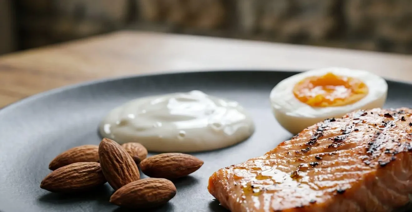 Close-up view of high-quality protein sources arranged to emphasize texture and nutrition density for elderly muscle preservation