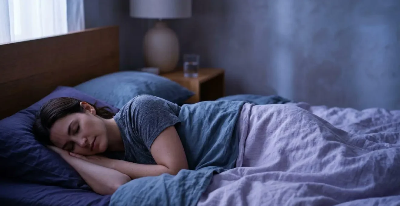 Conceptual representation of deep restorative sleep showing peaceful sleeping person in side position emphasizing brain health